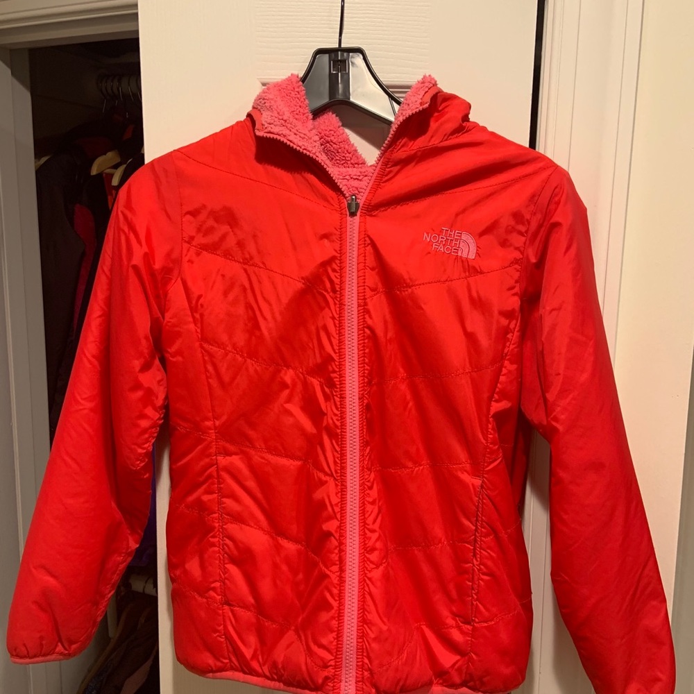 Girls North Face reversible fleece jacket w/hood